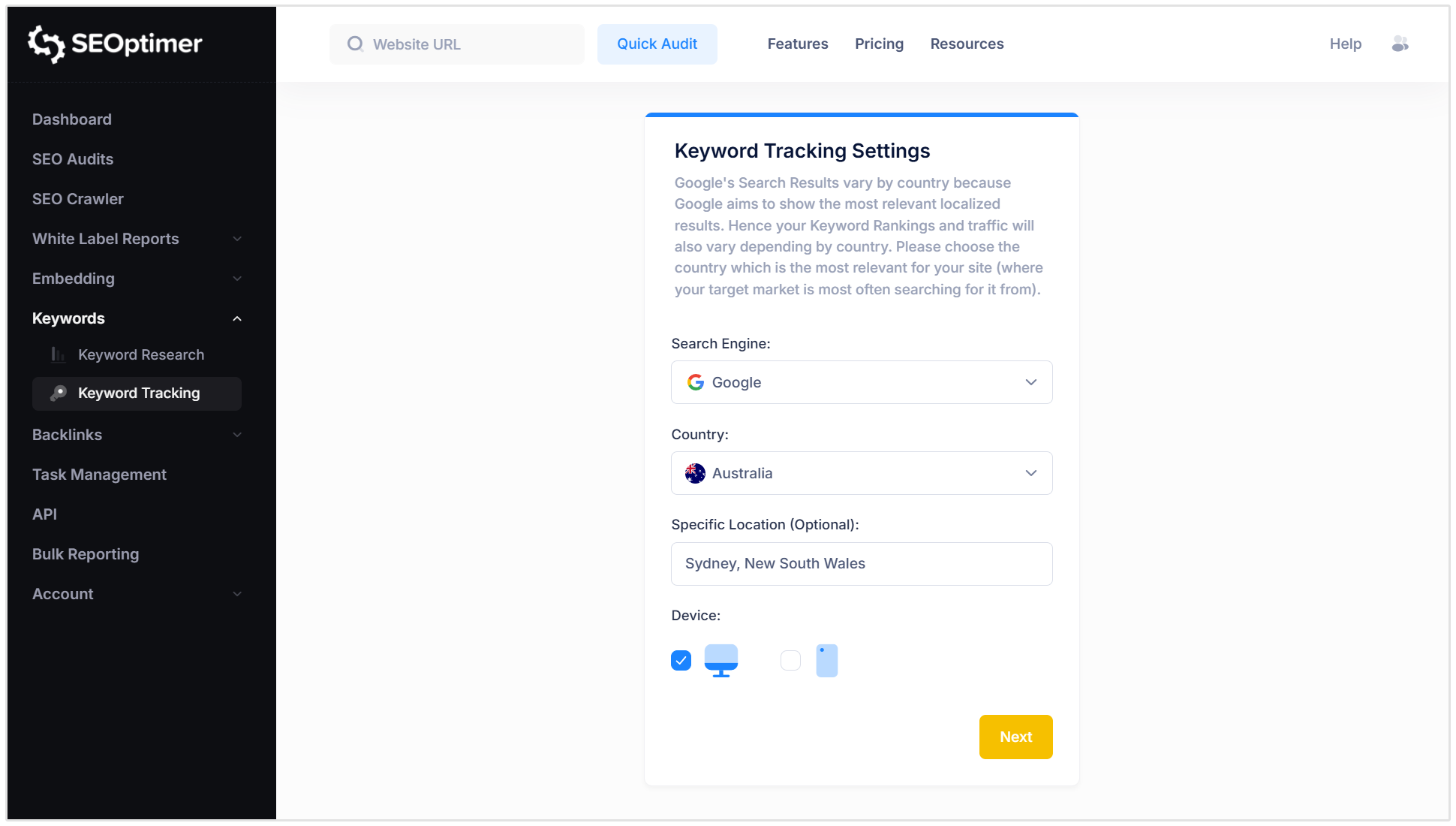Einrichtung des lokalen Keyword-Trackings
